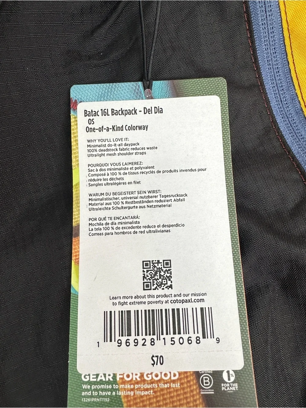 Cotopaxi Batac Del Día 16L Backpack One-of-a-Kind Multicolor Lightweight Daypack
